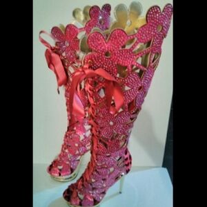 Suede boots red ribbon boots so beautiful 😍